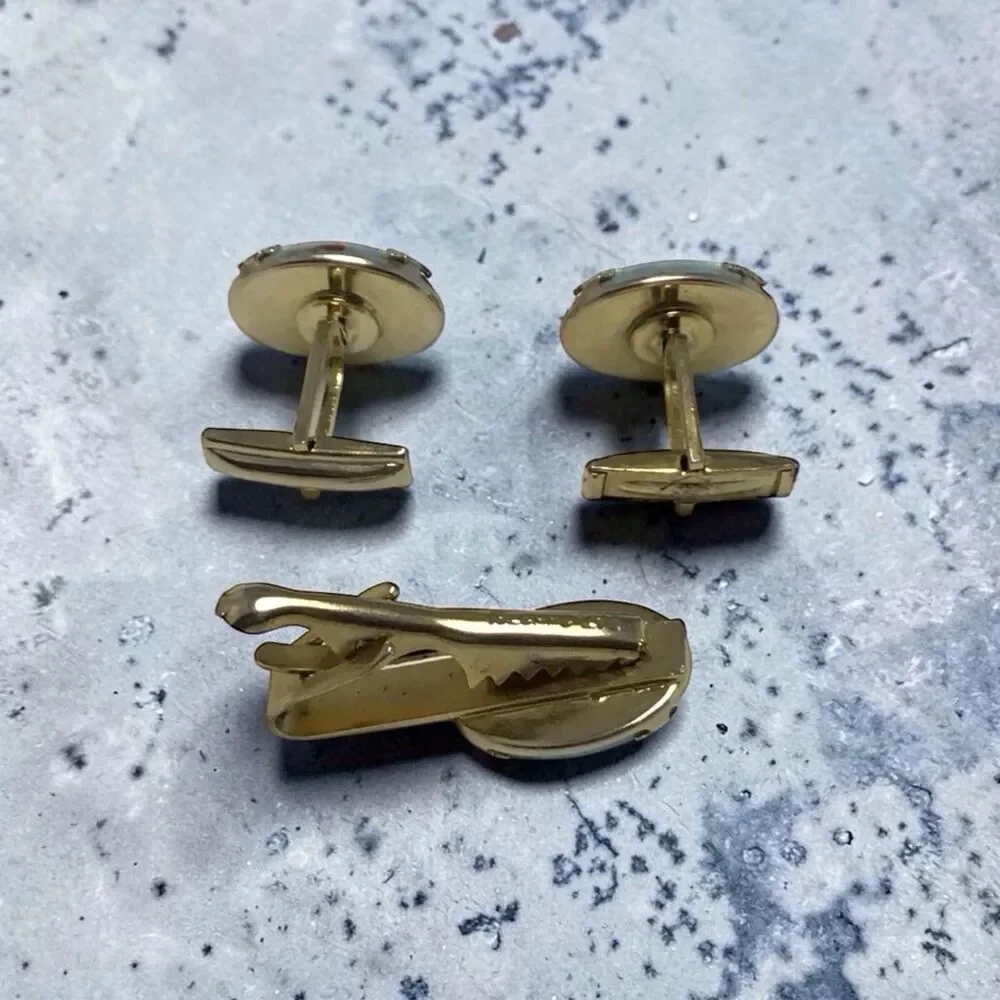 Vintage Sara Coventry Cuff Links And Tie Clip, NWOT,faux Gem Stone,Gold Tone